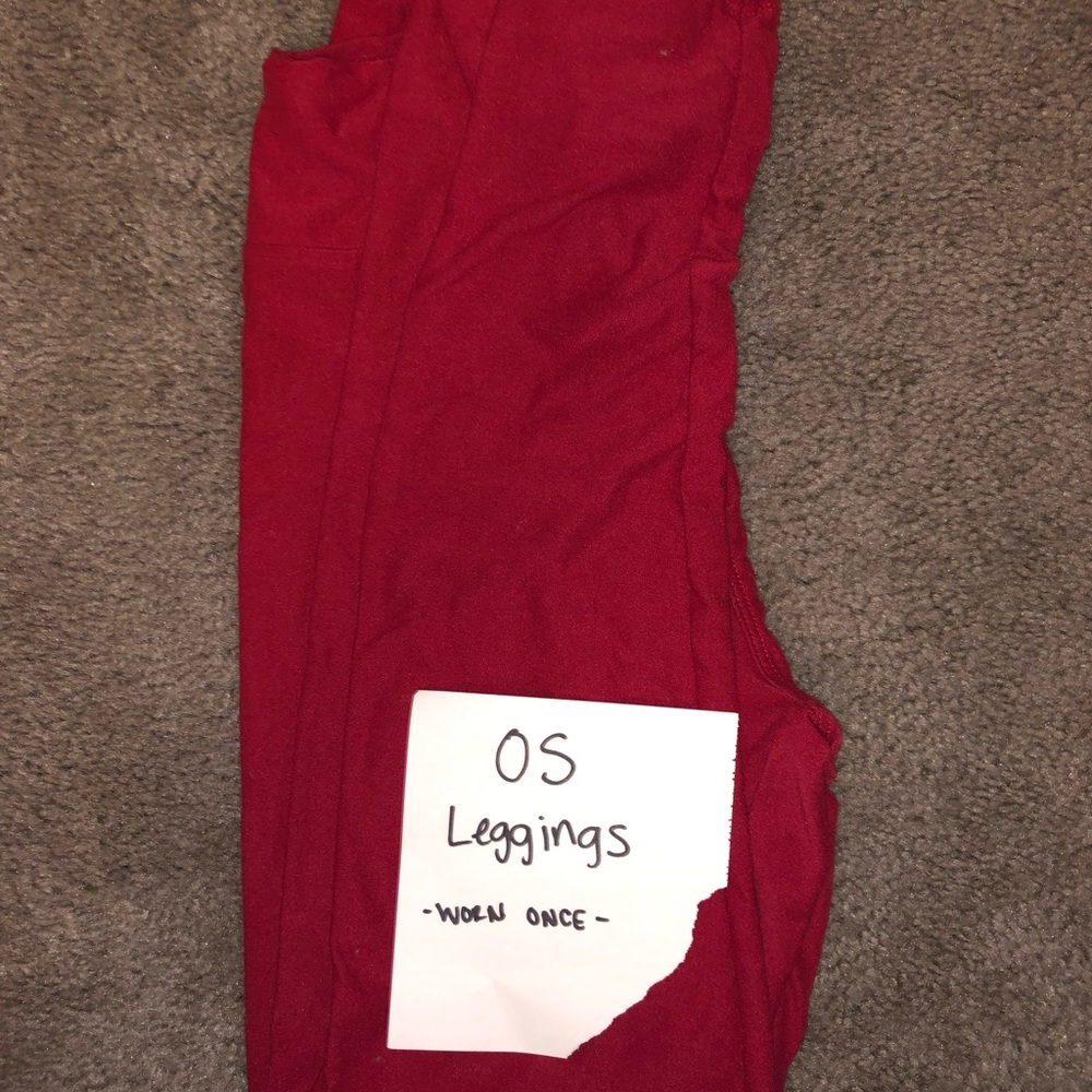 red LuLaRoe OS leggings - worn once